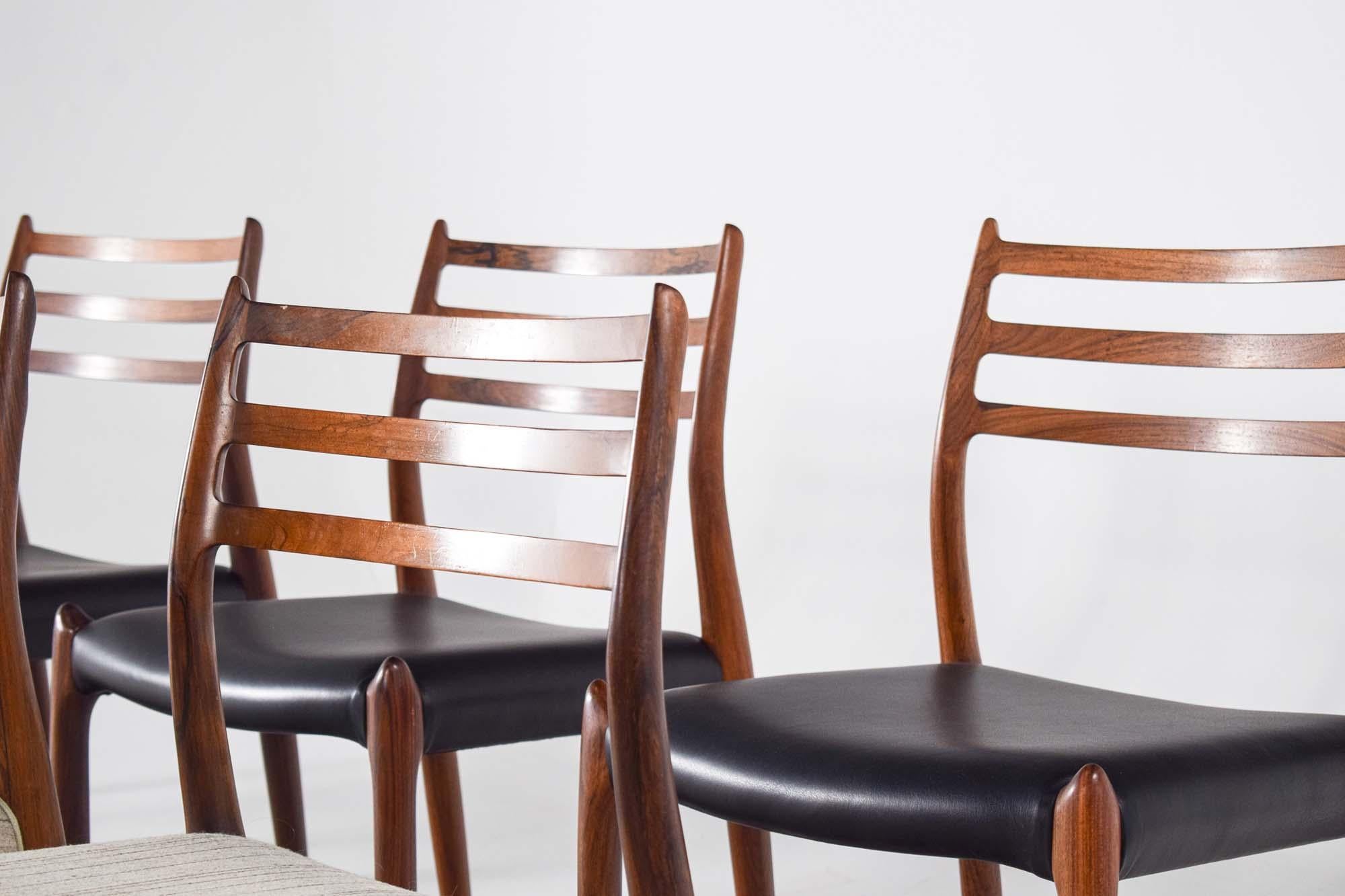 Mid-20th Century Mid Century Rosewood Model 78 Dining Chairs by Niels Moller
