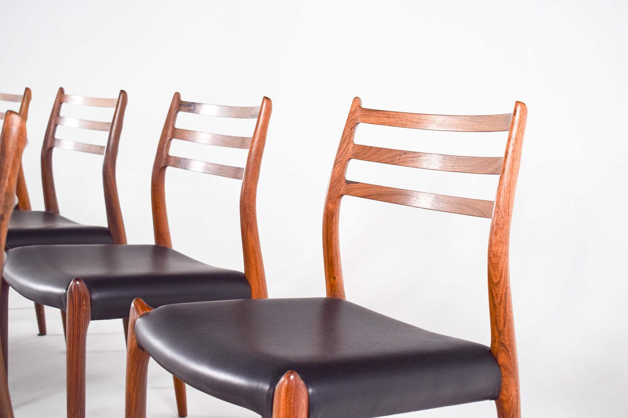 Mid Century Rosewood Model 78 Dining Chairs by Niels Moller 3