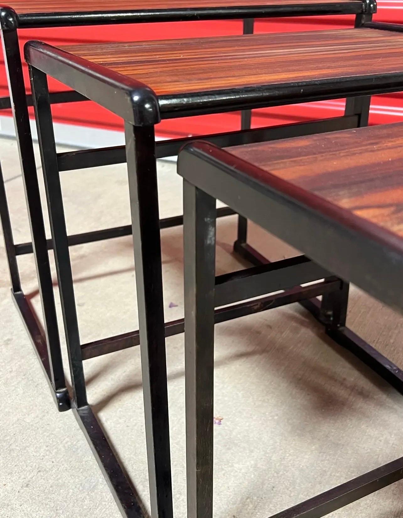 Late 20th Century Mid Century Rosewood Nesting Tables - Set of 3 For Sale