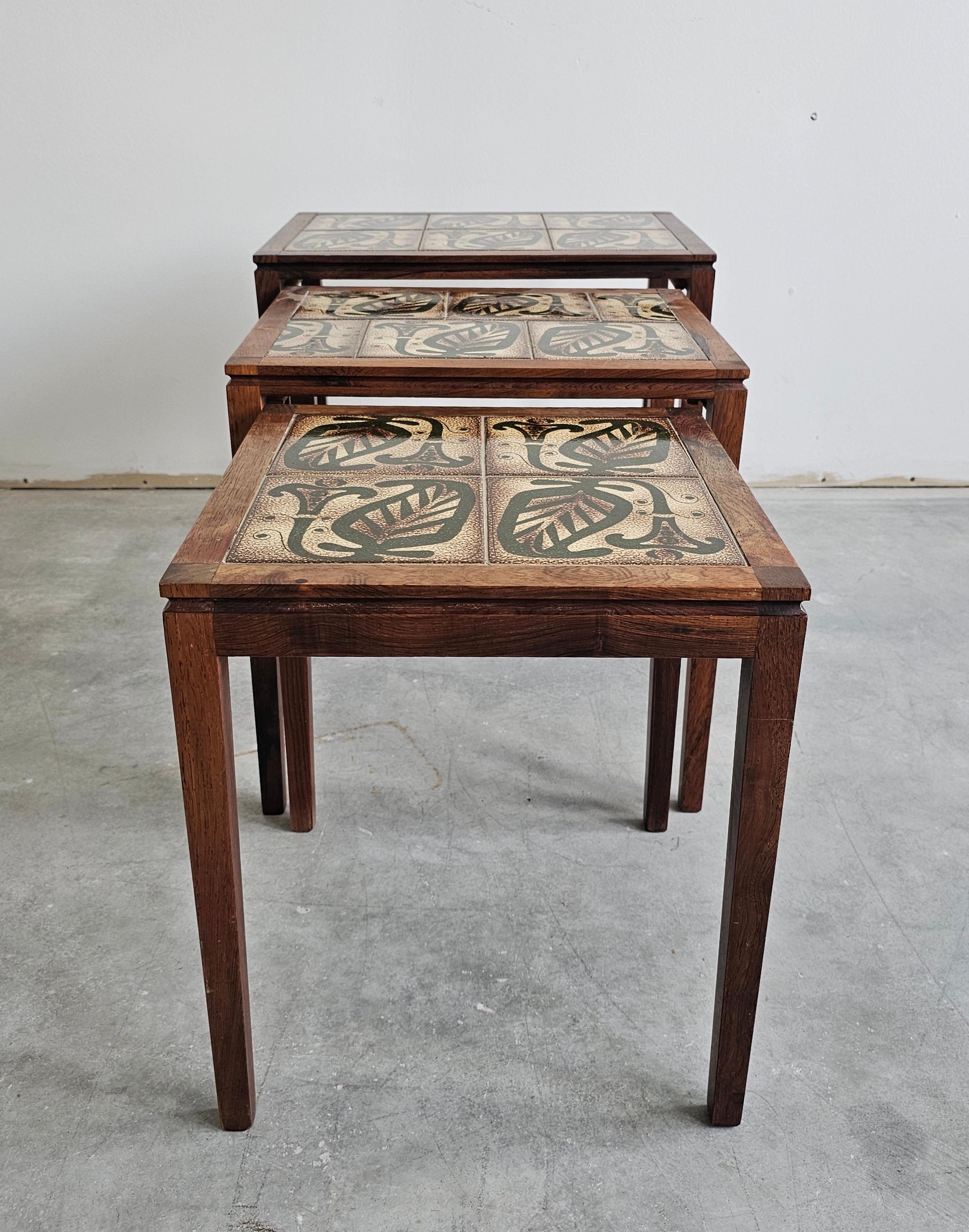 Mid Century Rosewood Nesting Tables with Tiles Top, set of 3, Denmark 1960s 3