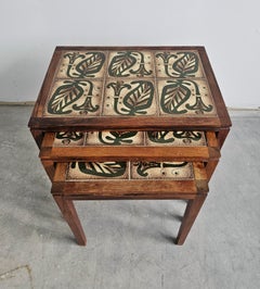Mid Century Rosewood Nesting Tables with Tiles Top, set of 3, Denmark 1960s