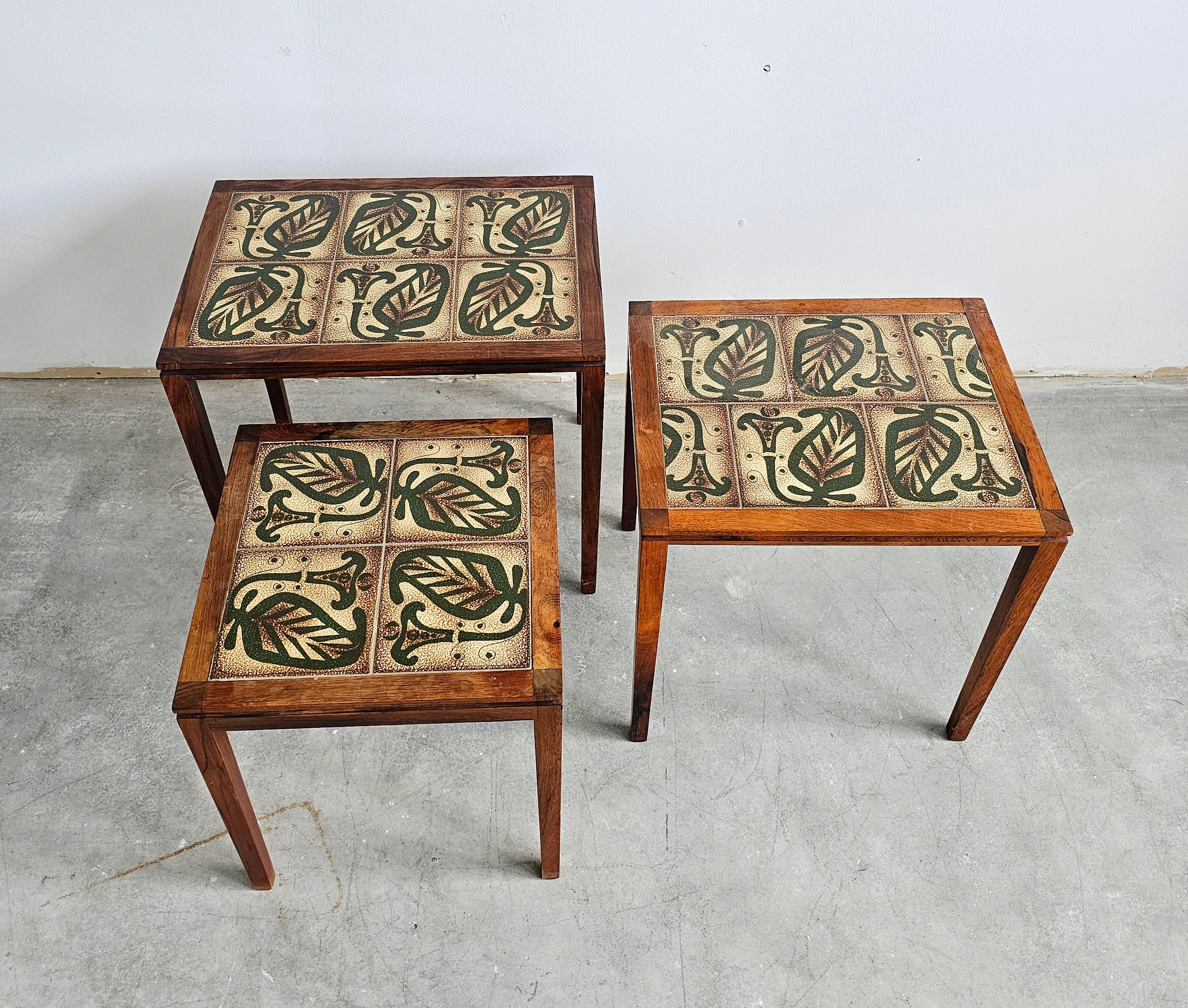 Mid-20th Century Mid Century Rosewood Nesting Tables with Tiles Top, set of 3, Denmark 1960s