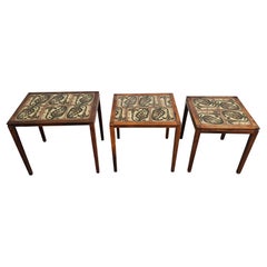 Mid Century Rosewood Nesting Tables with Tiles Top, set of 3, Denmark 1960s