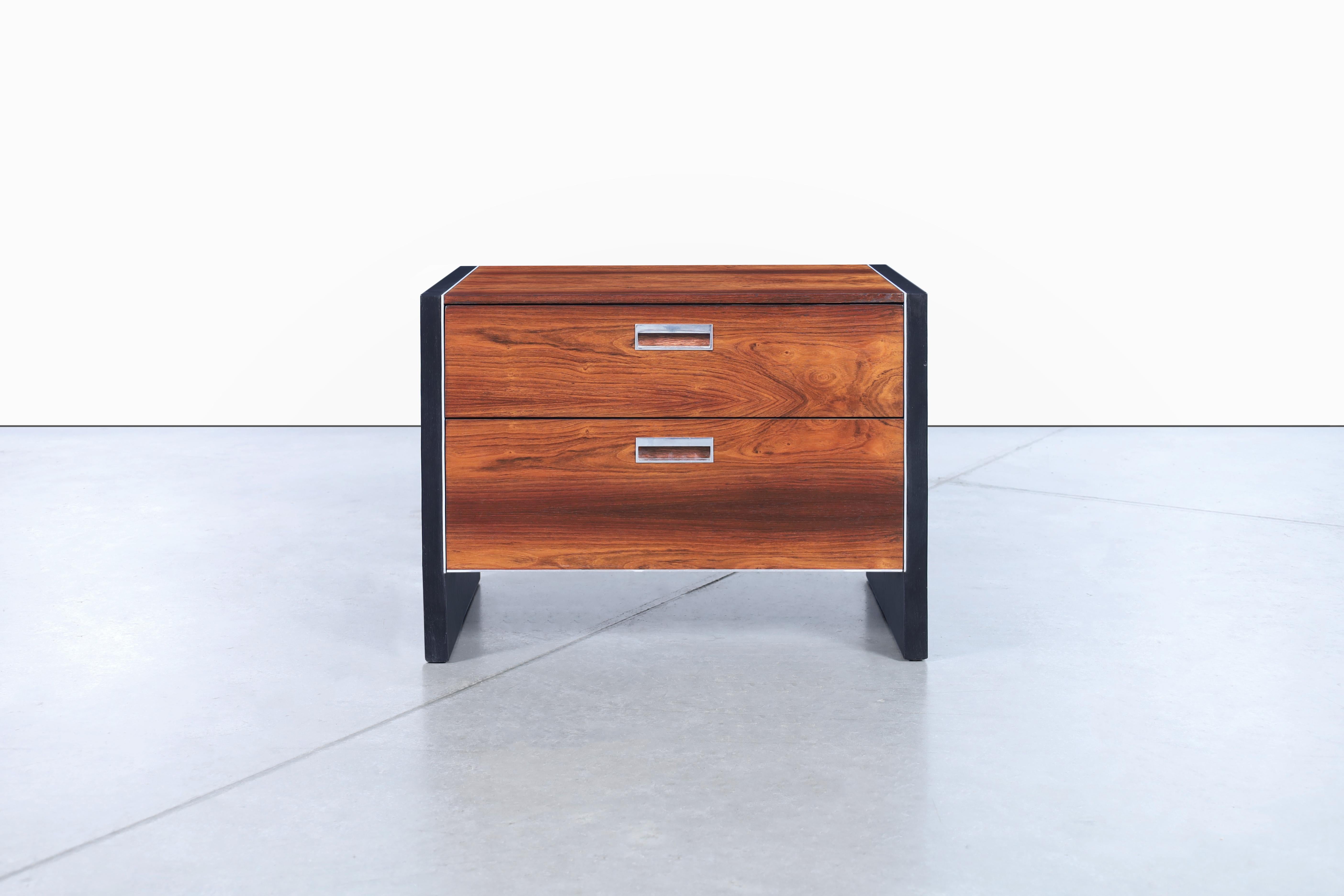 Aluminum Mid-Century Rosewood Nightstands by Robert Baron for Glenn of California