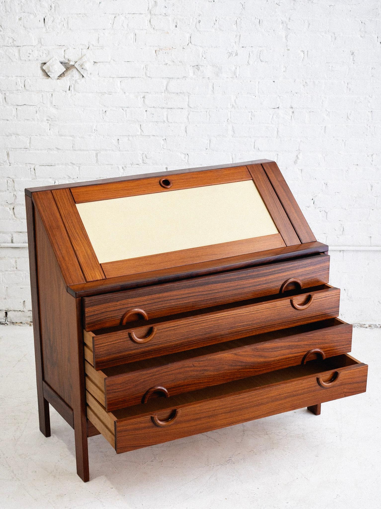 Italian Mid Century Rosewood Secretary Desk For Sale