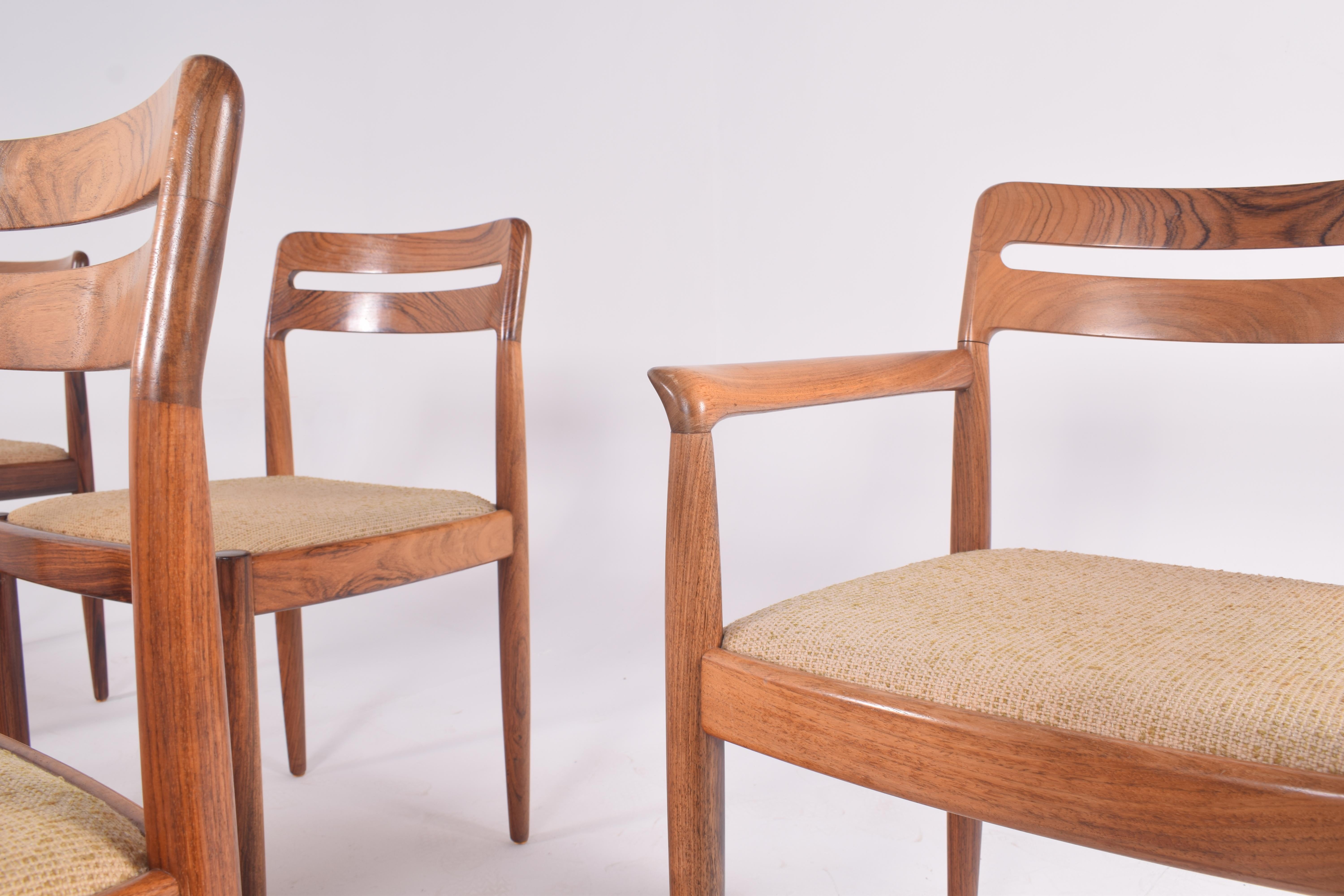 Midcentury Rosewood Set of Six H.W. Klein Dining Chairs for Bramin 4