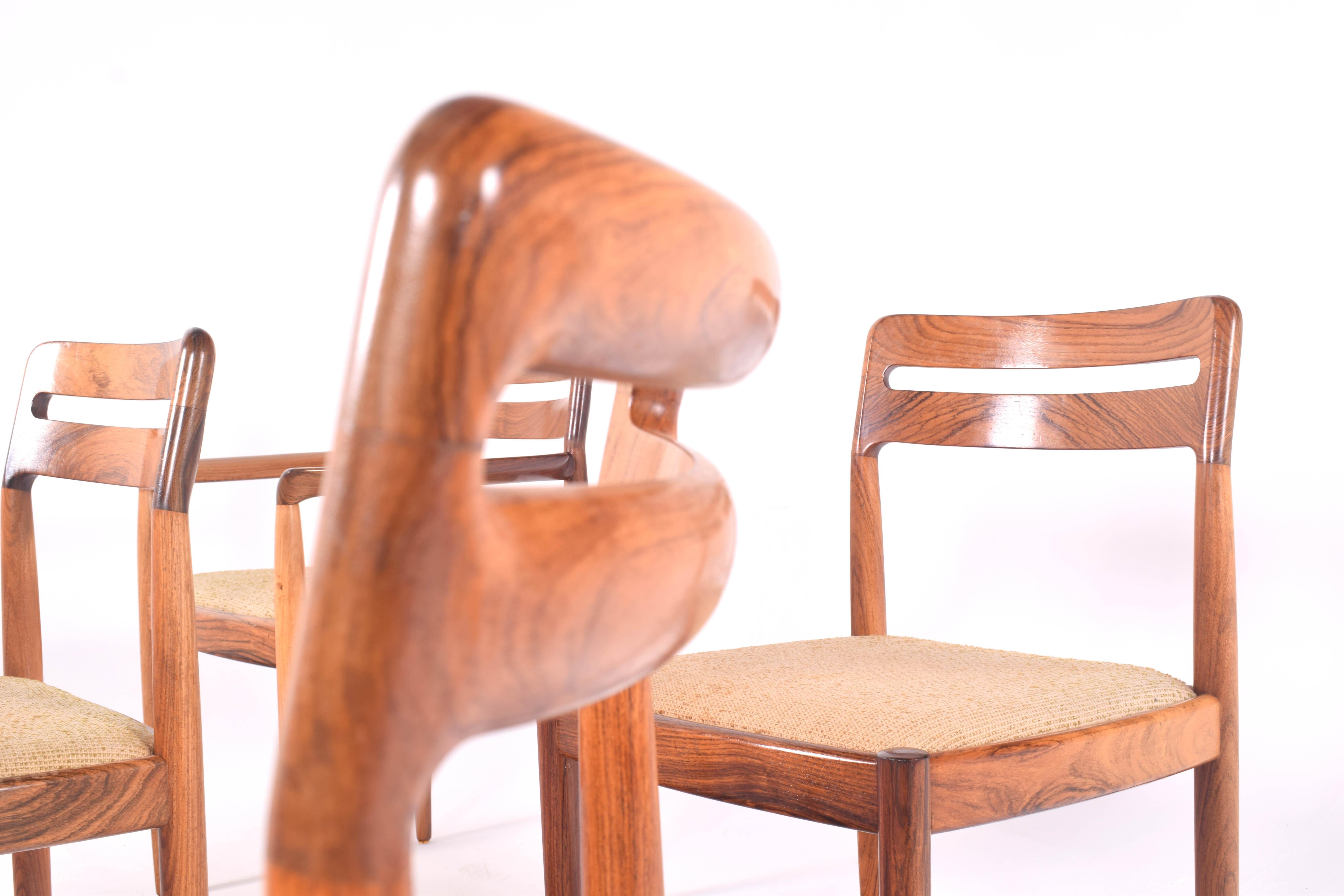 Midcentury Rosewood Set of Six H.W. Klein Dining Chairs for Bramin 6
