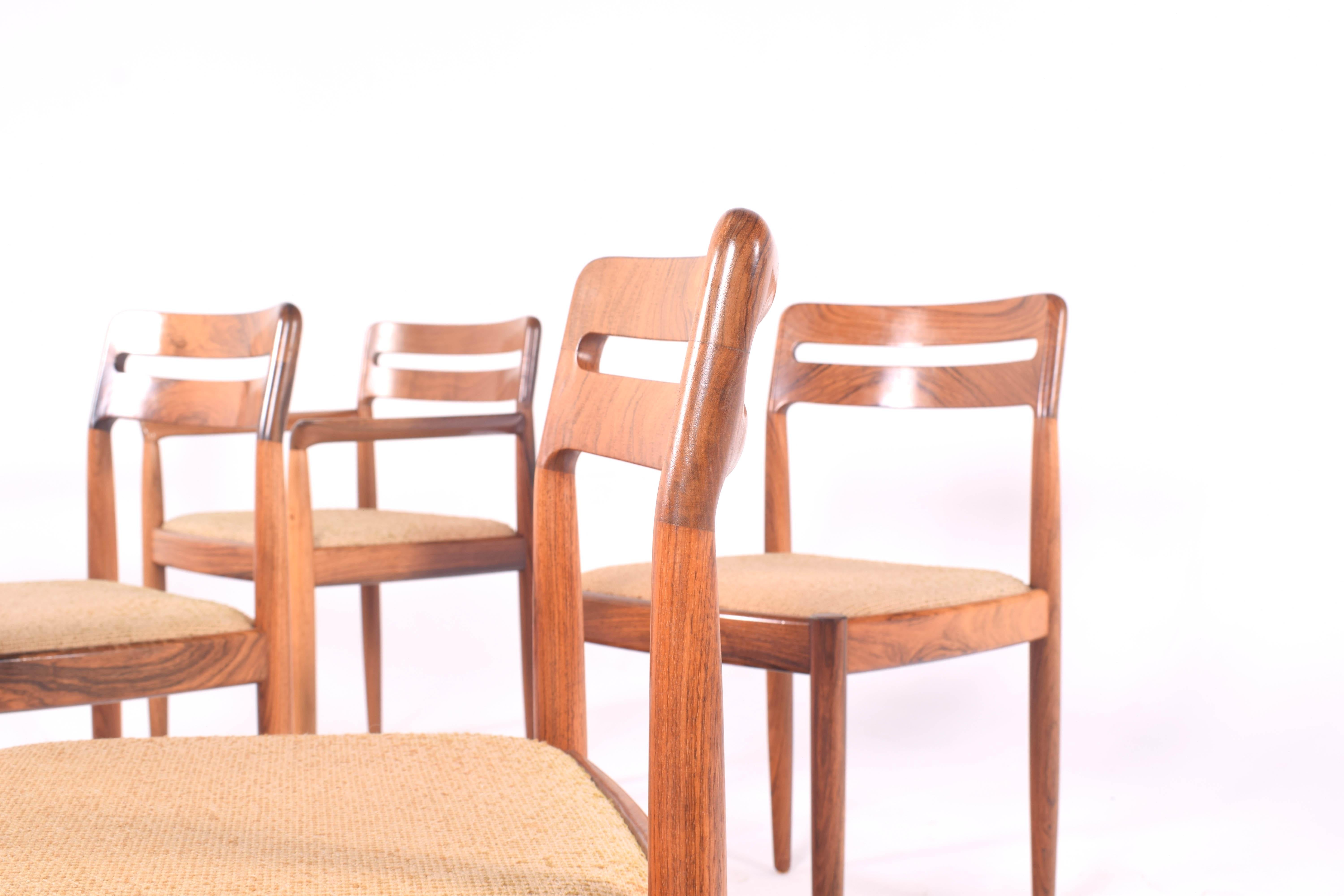 Midcentury Rosewood Set of Six H.W. Klein Dining Chairs for Bramin 7