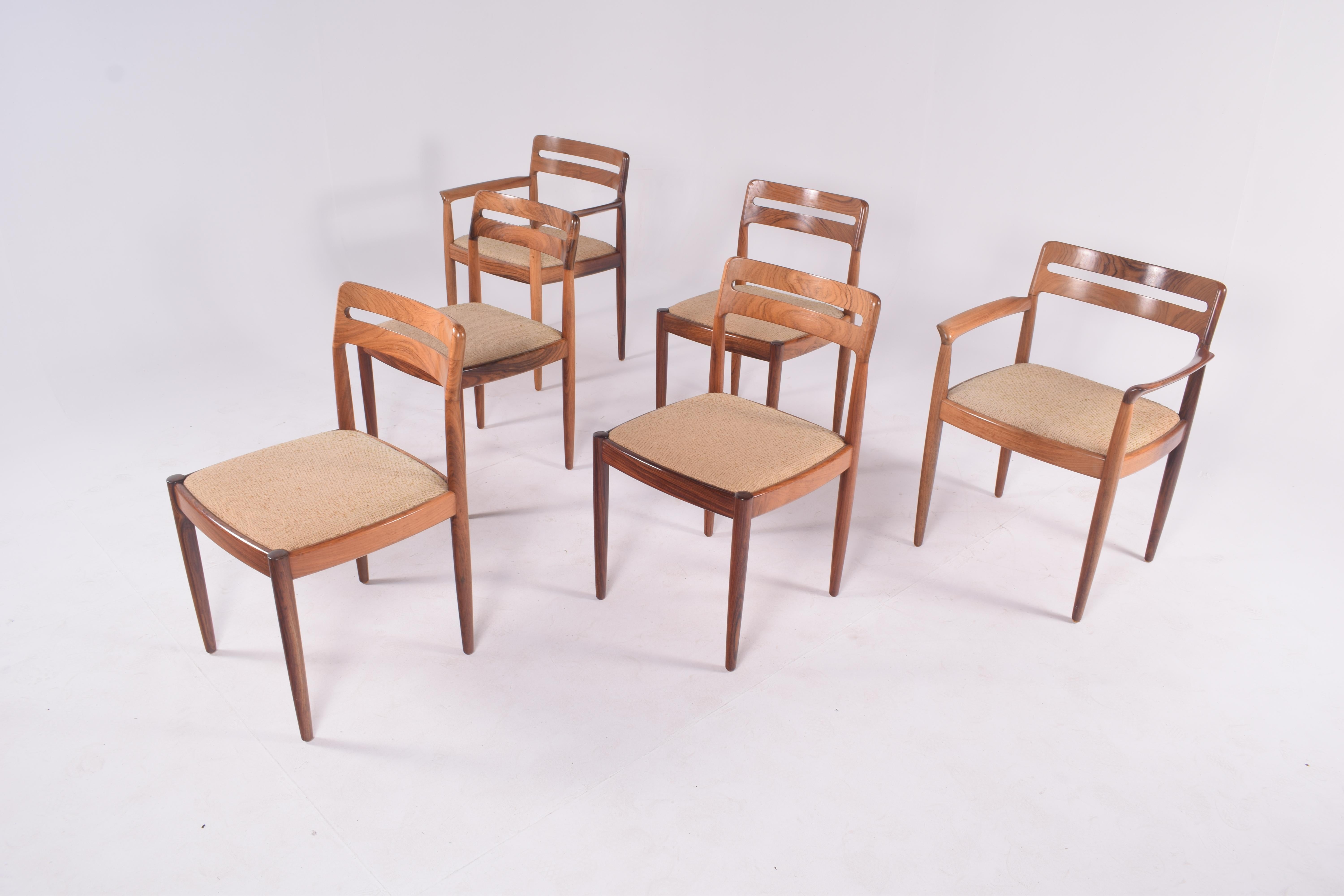 Mid-Century Modern Midcentury Rosewood Set of Six H.W. Klein Dining Chairs for Bramin