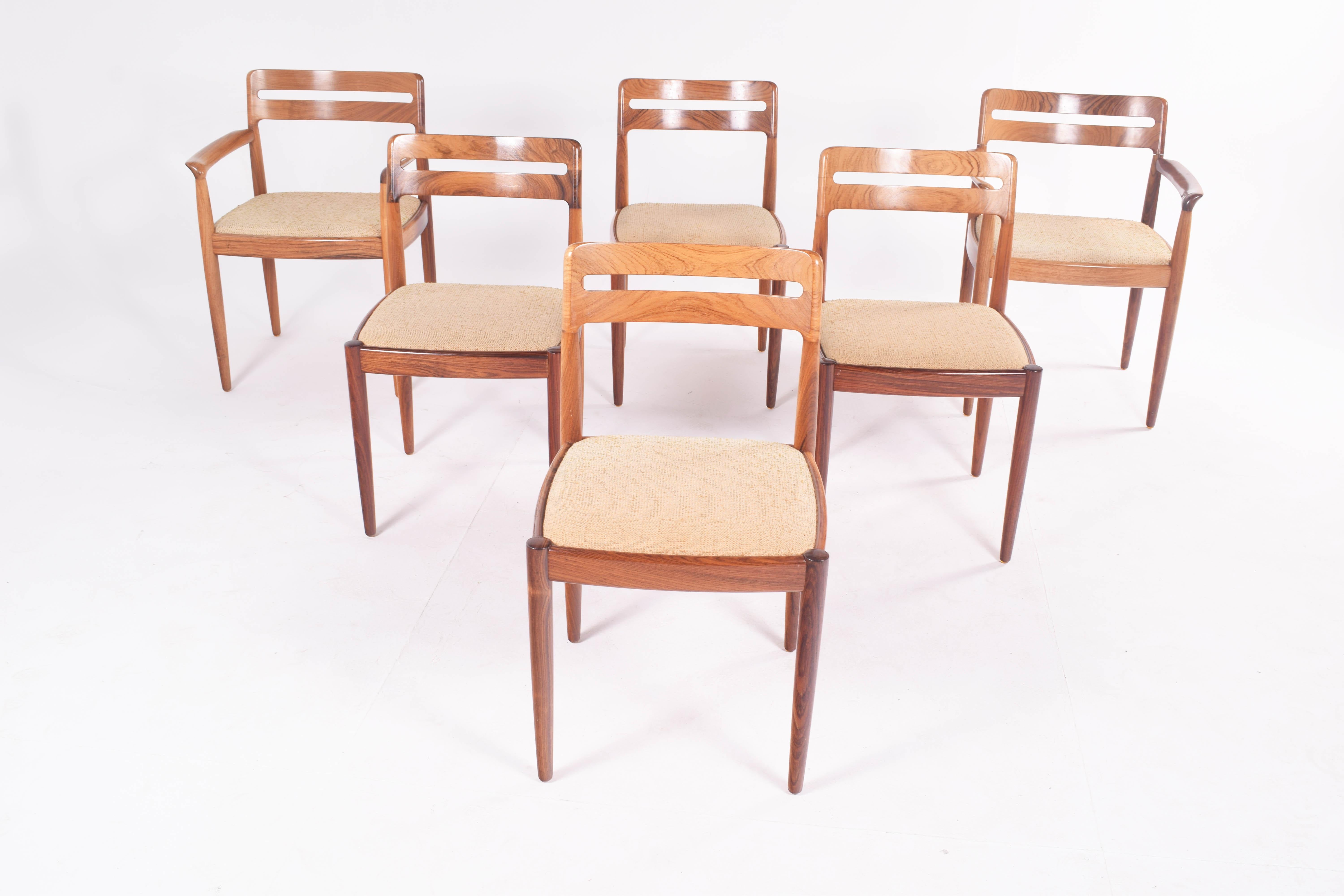 Danish Midcentury Rosewood Set of Six H.W. Klein Dining Chairs for Bramin