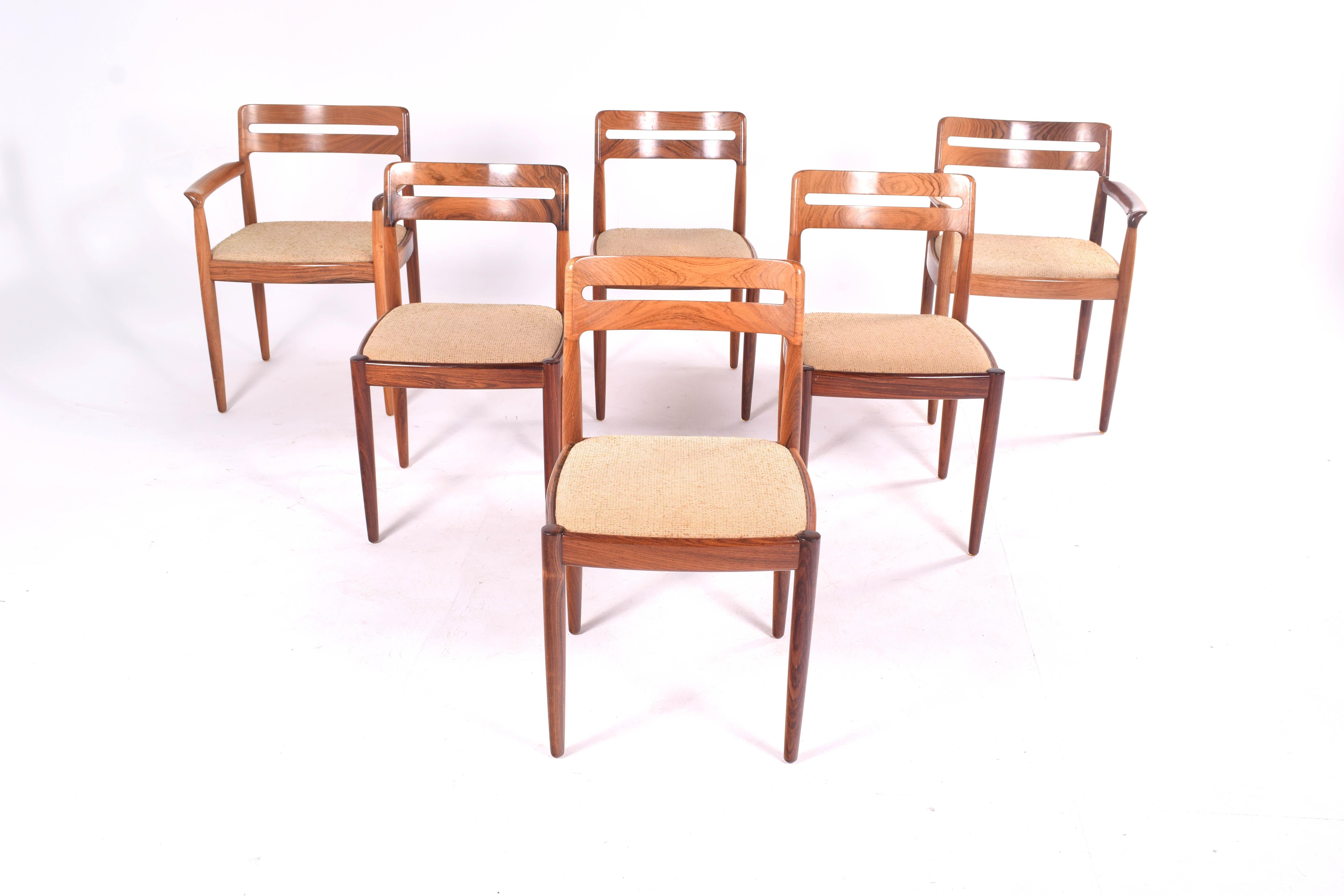 Midcentury Rosewood Set of Six H.W. Klein Dining Chairs for Bramin In Good Condition In Lisboa, Lisboa