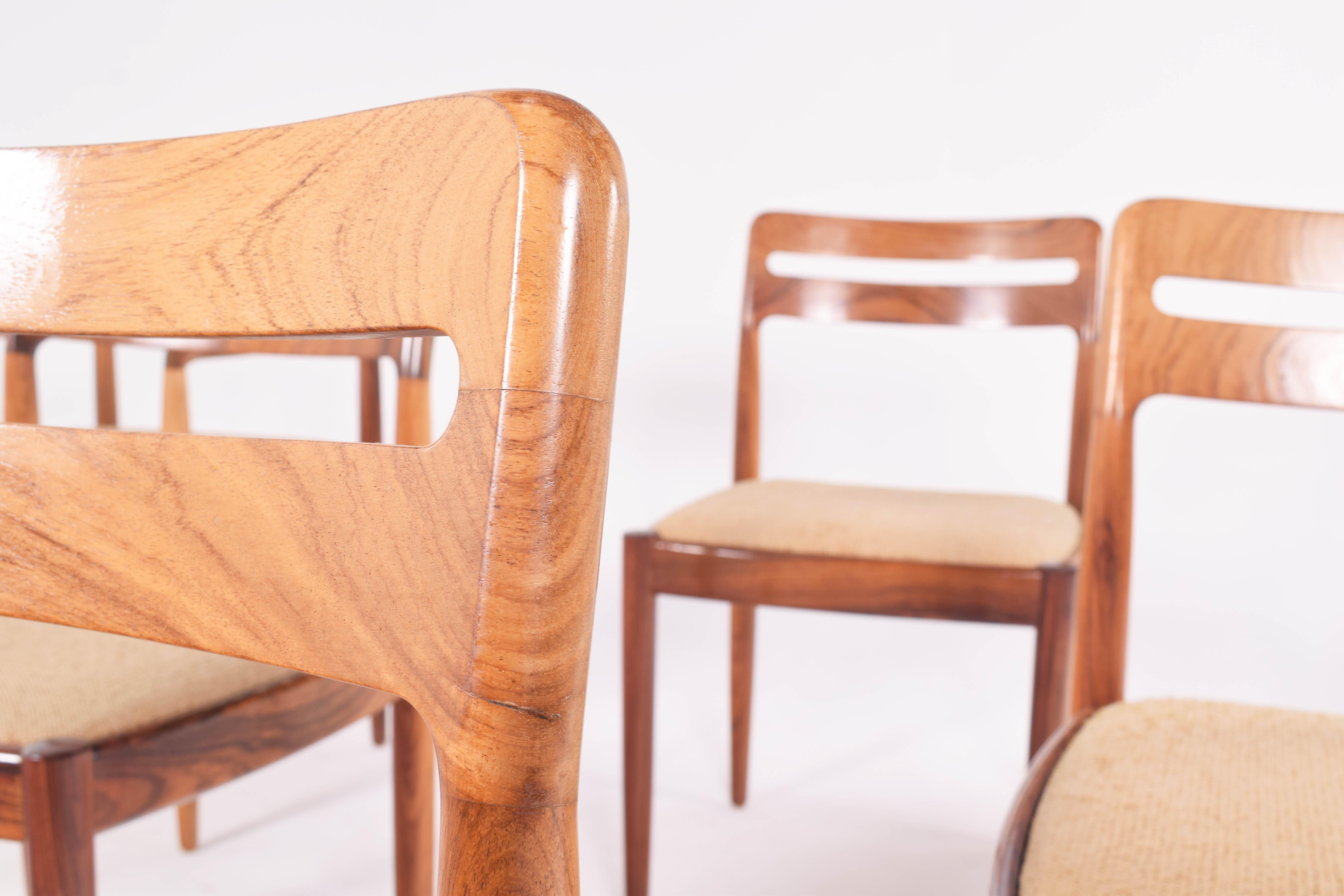 Midcentury Rosewood Set of Six H.W. Klein Dining Chairs for Bramin 1