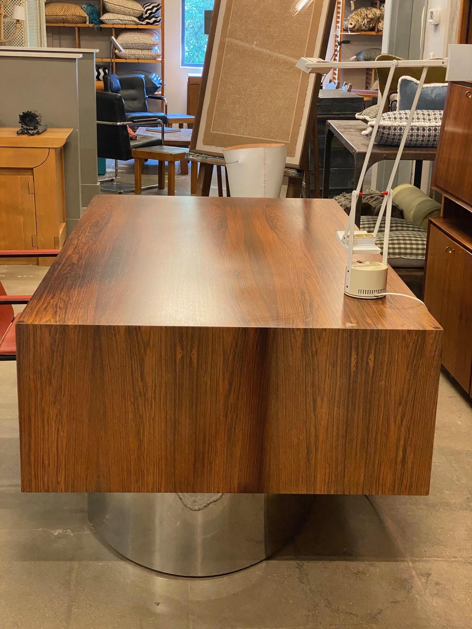 Mid-Century Modern Mid-Century Rosewood & Stainless Executive Desk, USA, 1960's  For Sale