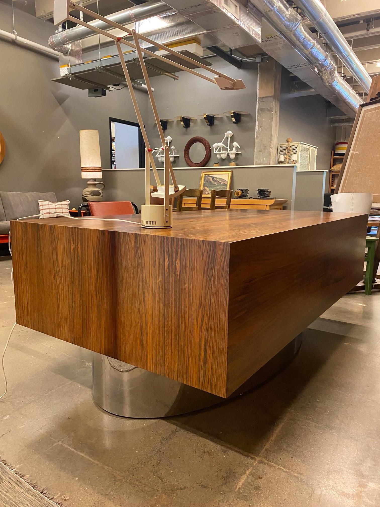 American Mid-Century Rosewood & Stainless Executive Desk, USA, 1960's  For Sale