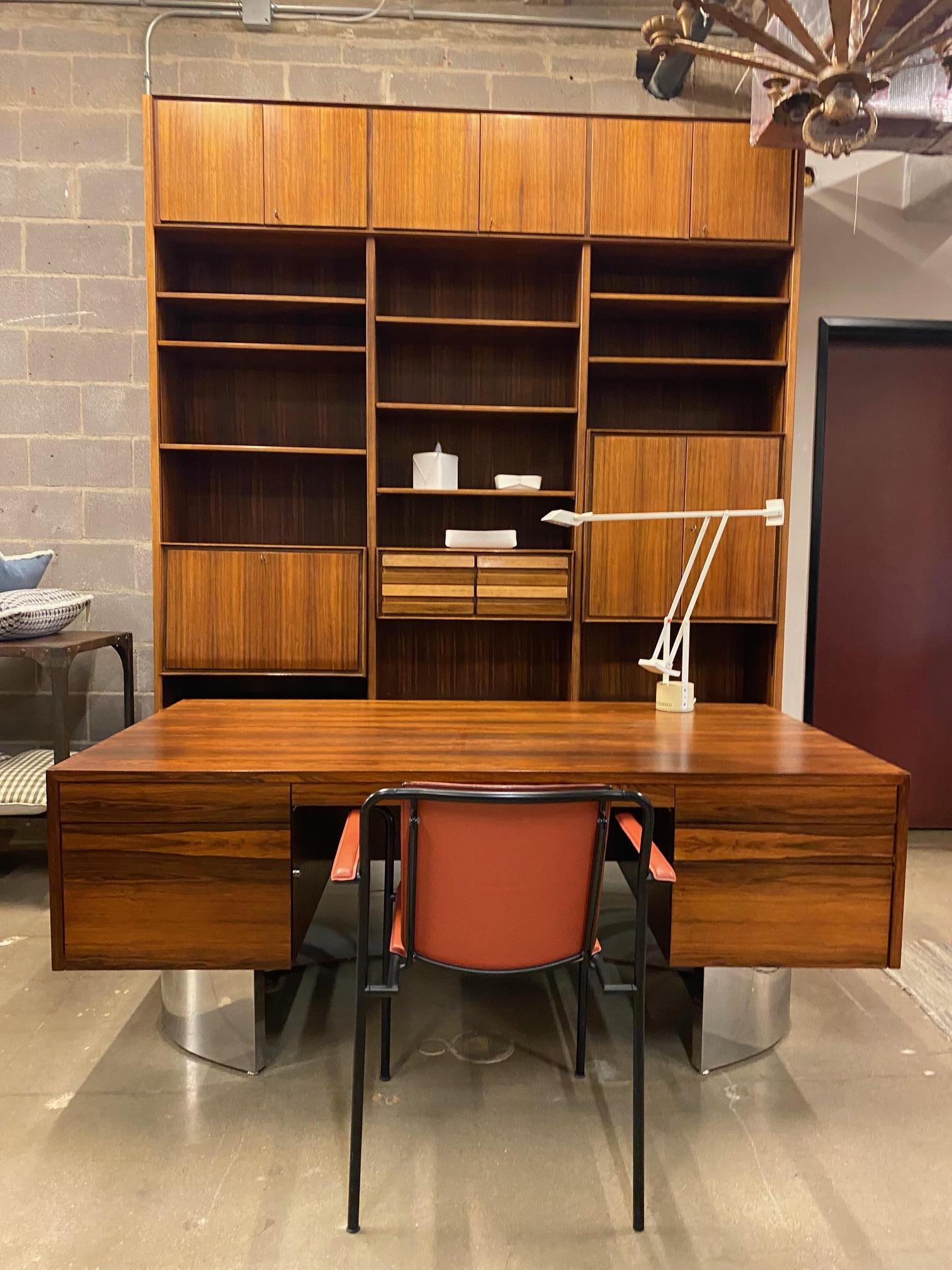 Stainless Steel Mid-Century Rosewood & Stainless Executive Desk, USA, 1960's  For Sale