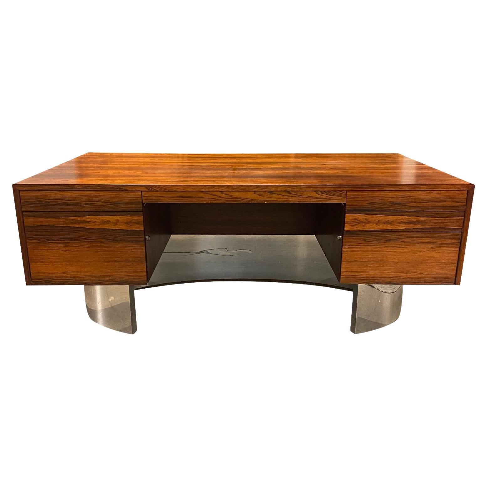 Mid-Century Rosewood & Stainless Executive Desk, USA, 1960's  For Sale