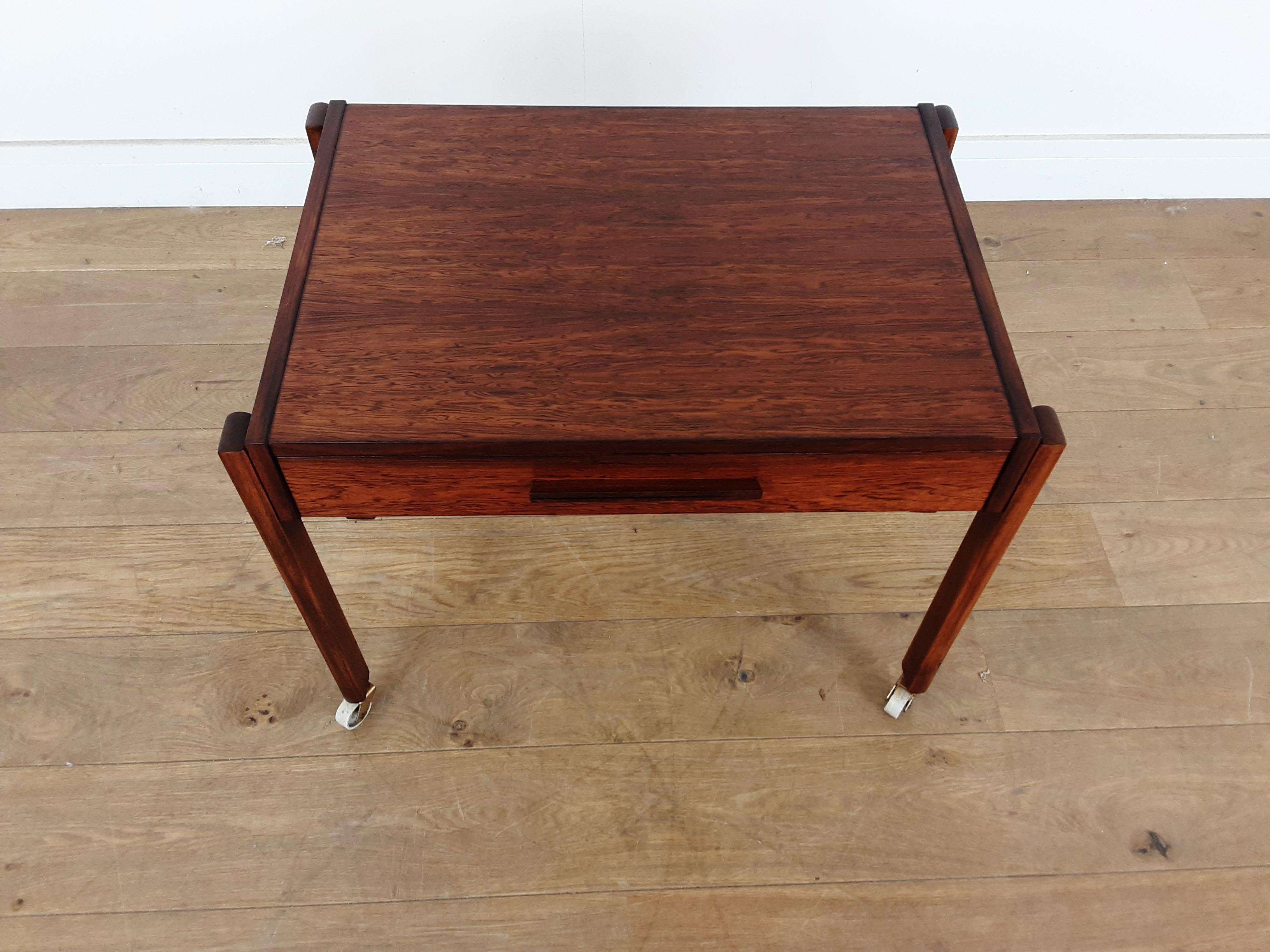 Mid-Century Modern Midcentury Rosewood Table with Sectioned Drawer and Storage Basket For Sale