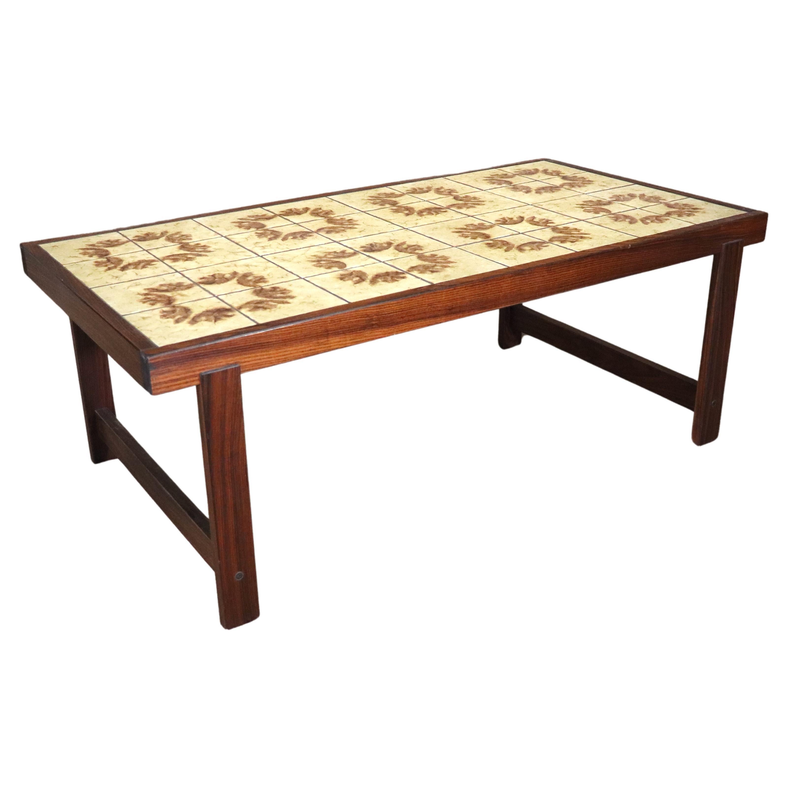Mid-Century Rosewood & Tile Coffee Table For Sale