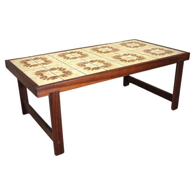 Mid-Century Sculpted Walnut Tile Mosaic Surfboard Table For Sale at 1stDibs