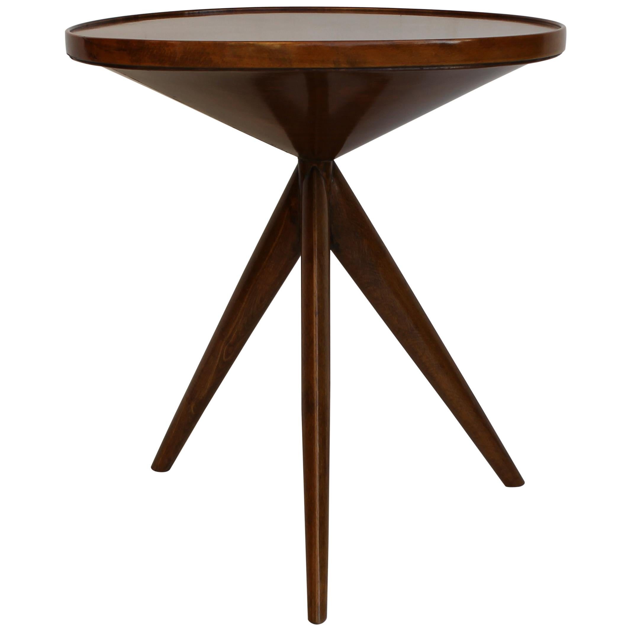 Mid-Century Rosewood Tripod Round Italian Coffee Table, 1950s.