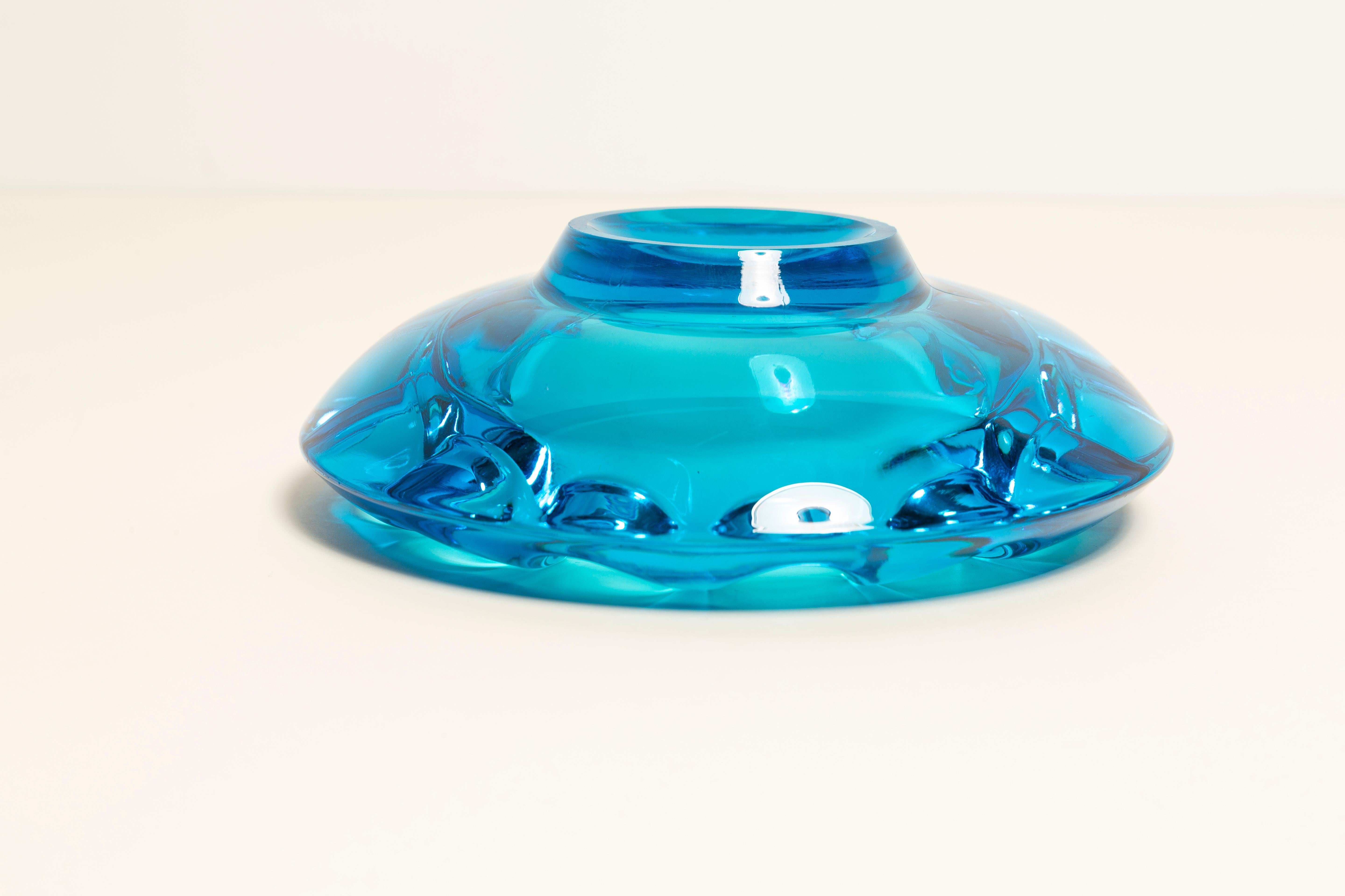 Midcentury Rosice Blue Glass Bowl Ashtray Element, Czech Republic, 1970s 6