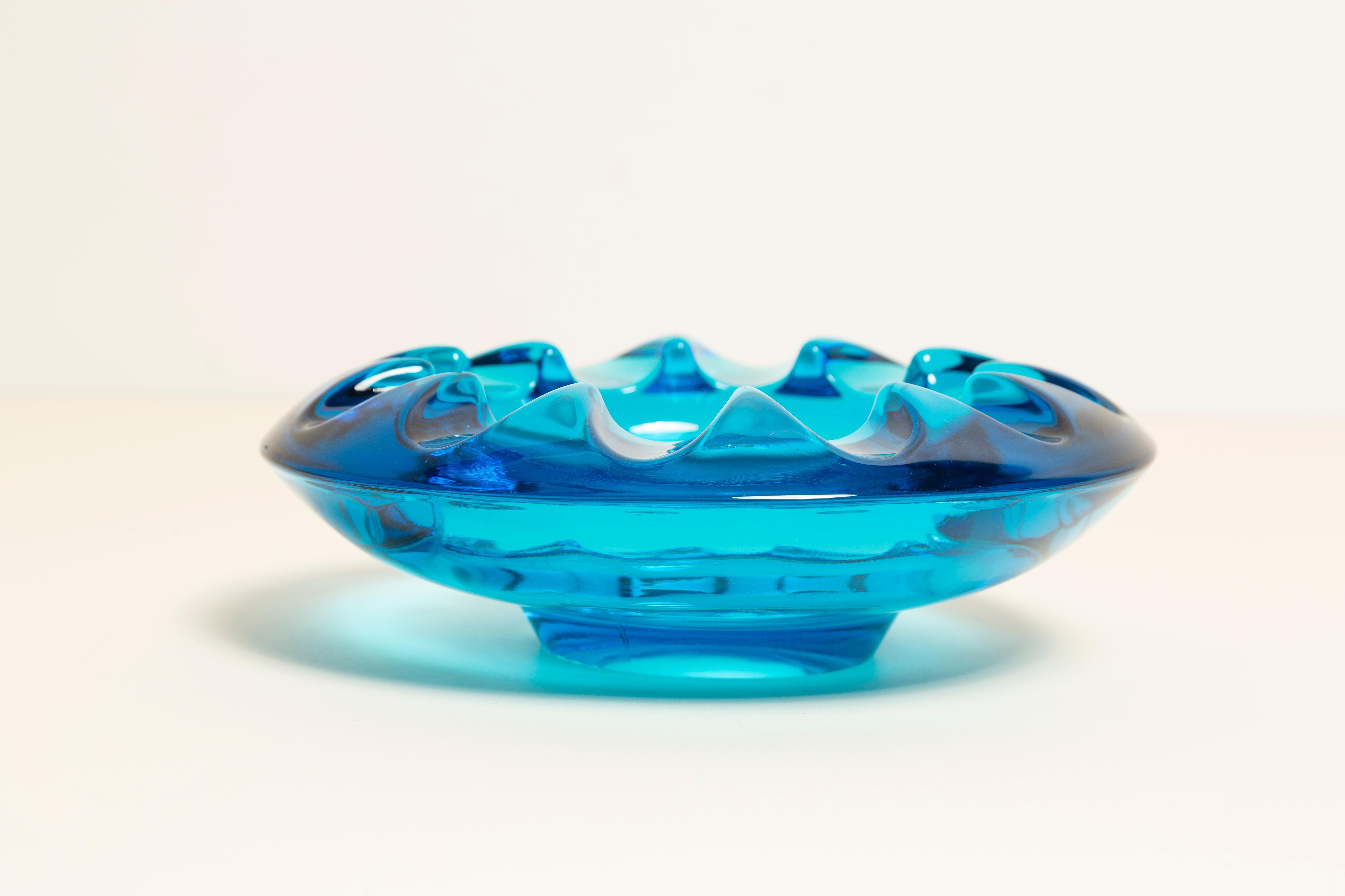 Midcentury Rosice Blue Glass Bowl Ashtray Element, Czech Republic, 1970s 4