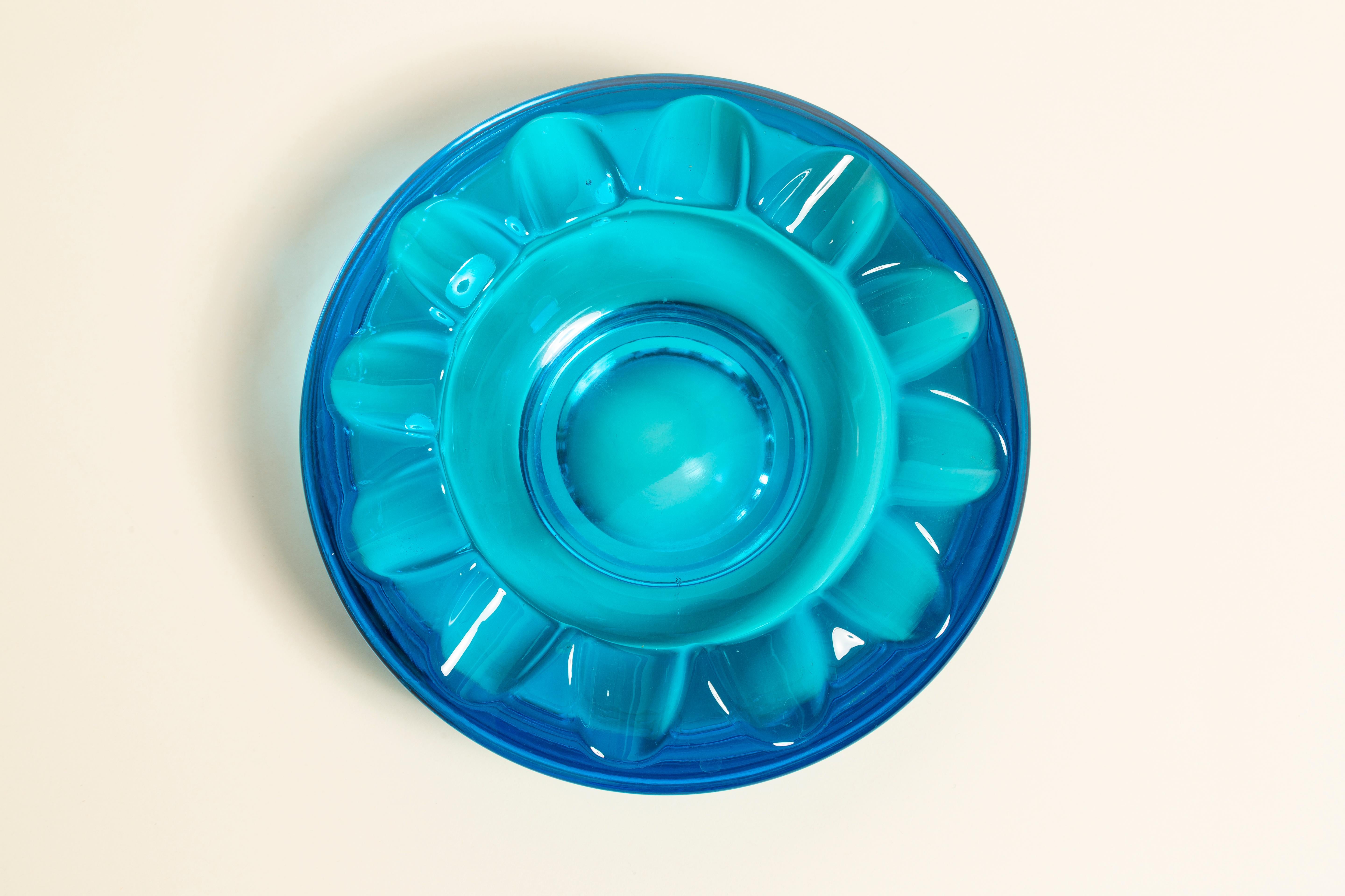 Midcentury Rosice Blue Glass Bowl Ashtray Element, Czech Republic, 1970s 5