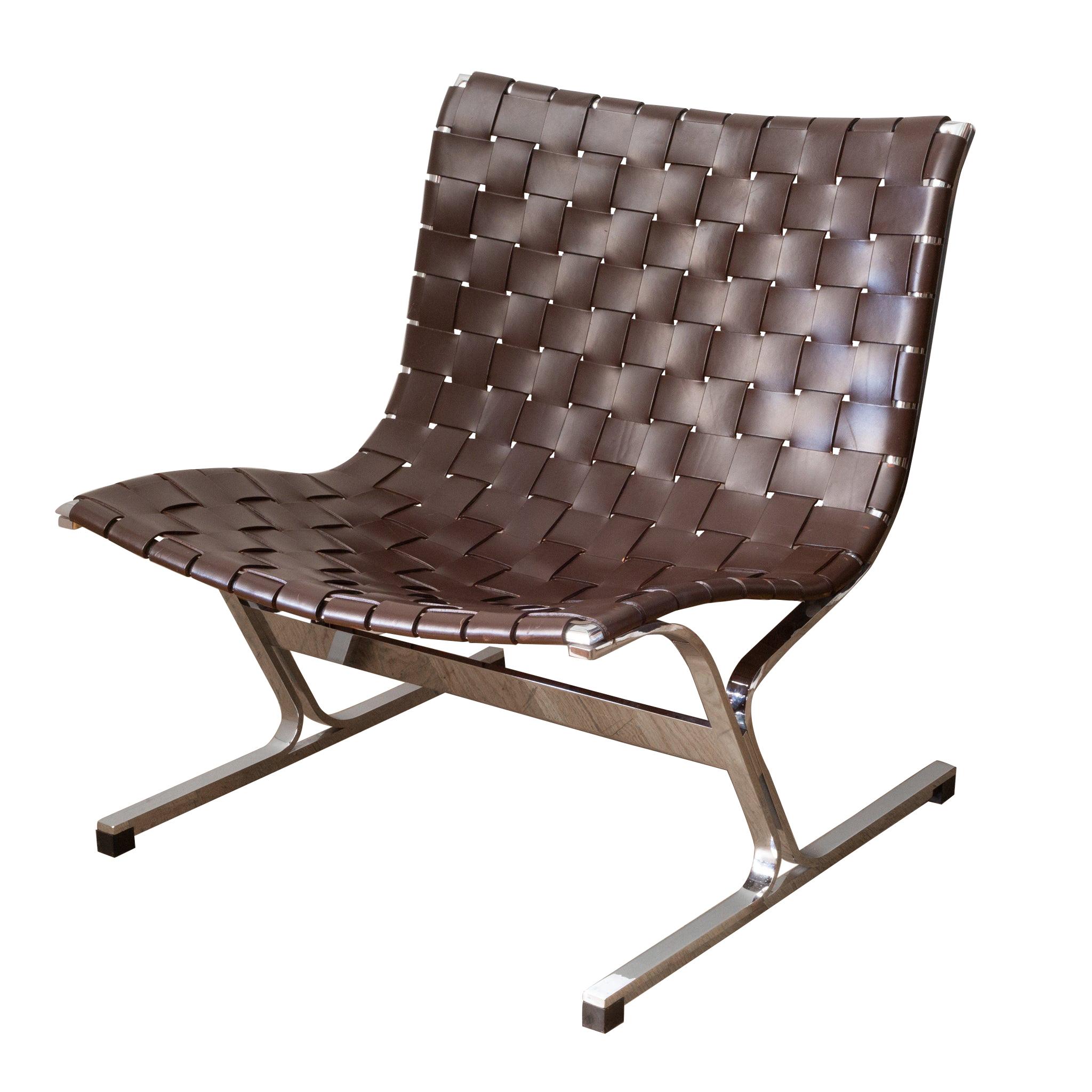 Ross Littell Steel and Woven Leather Lounge Chairs at 1stDibs