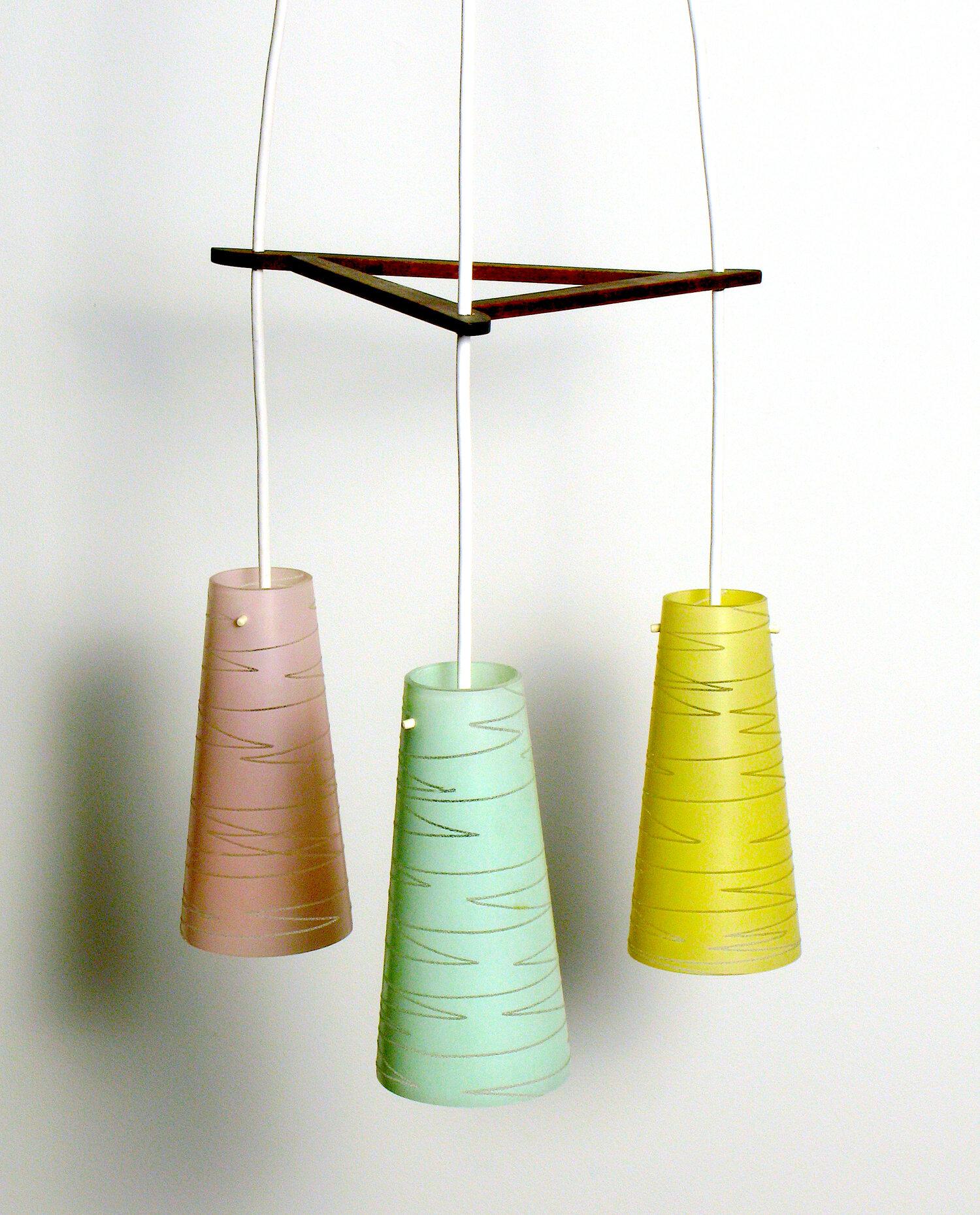 Mid-20th Century Mid Century Glass and Teak Pendant lamp manufactured in Germany For Sale