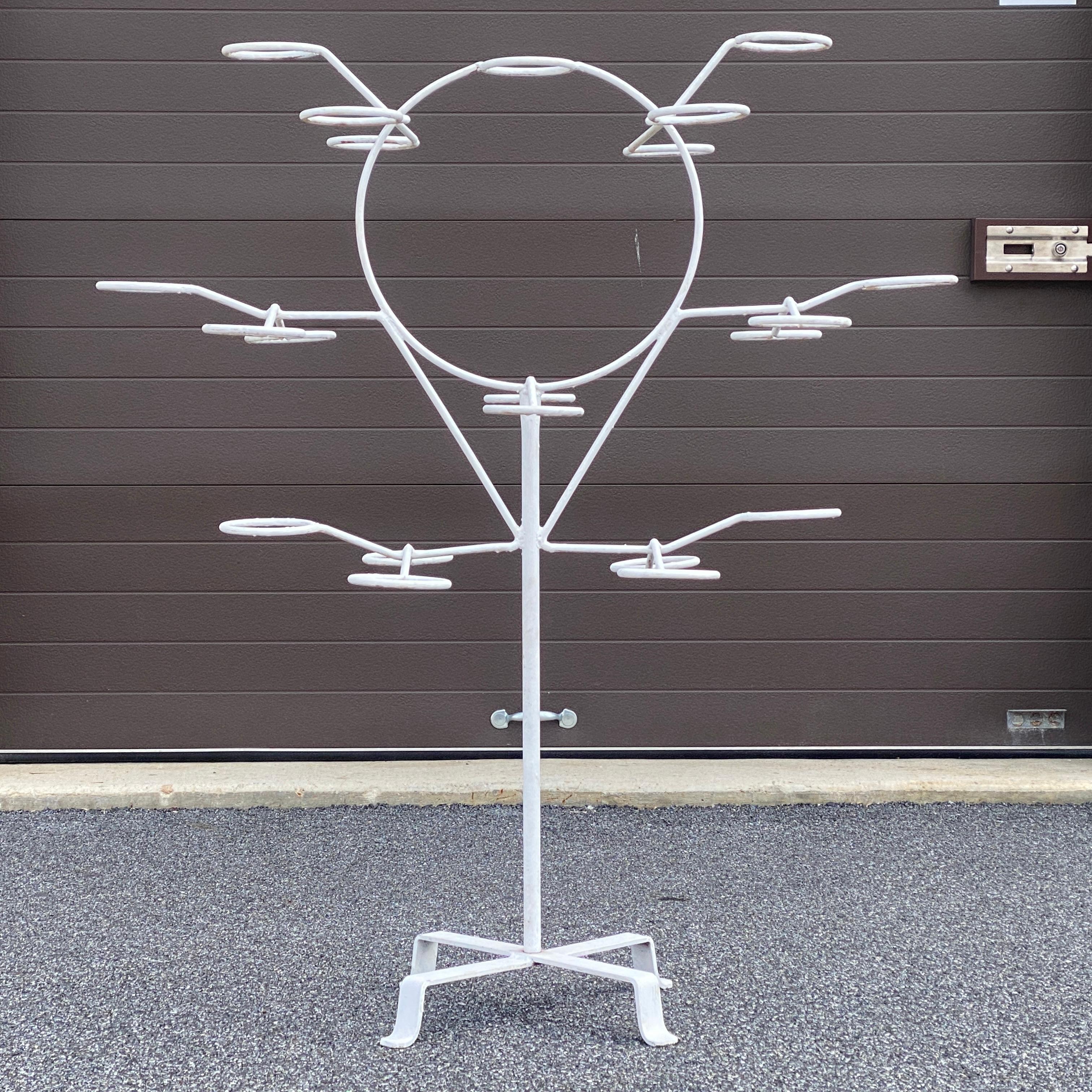 Mid-Century Rotating Wrought Iron 21 Ring Plant Stand For Sale 6