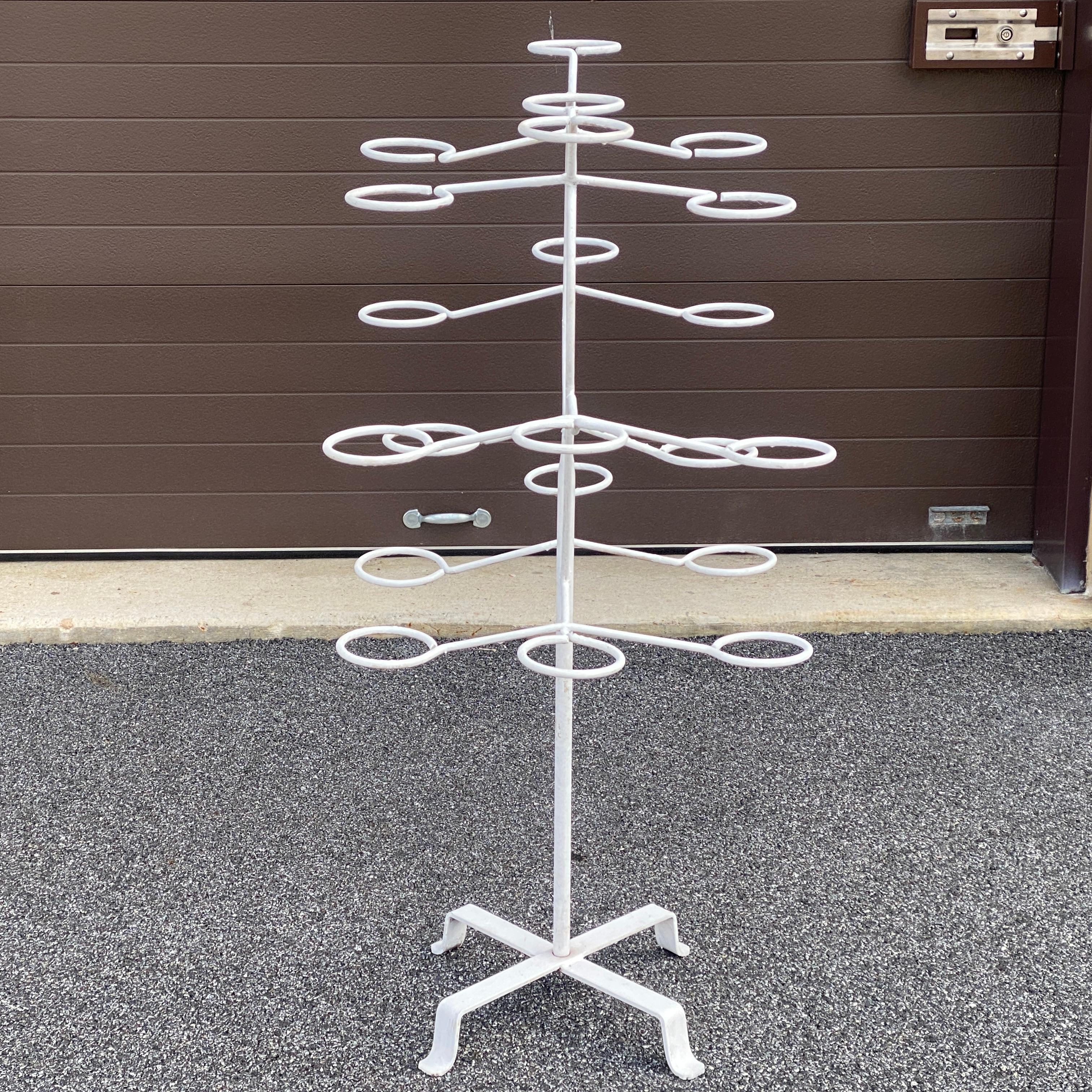 Mid-Century Modern Mid-Century Rotating Wrought Iron 21 Ring Plant Stand For Sale