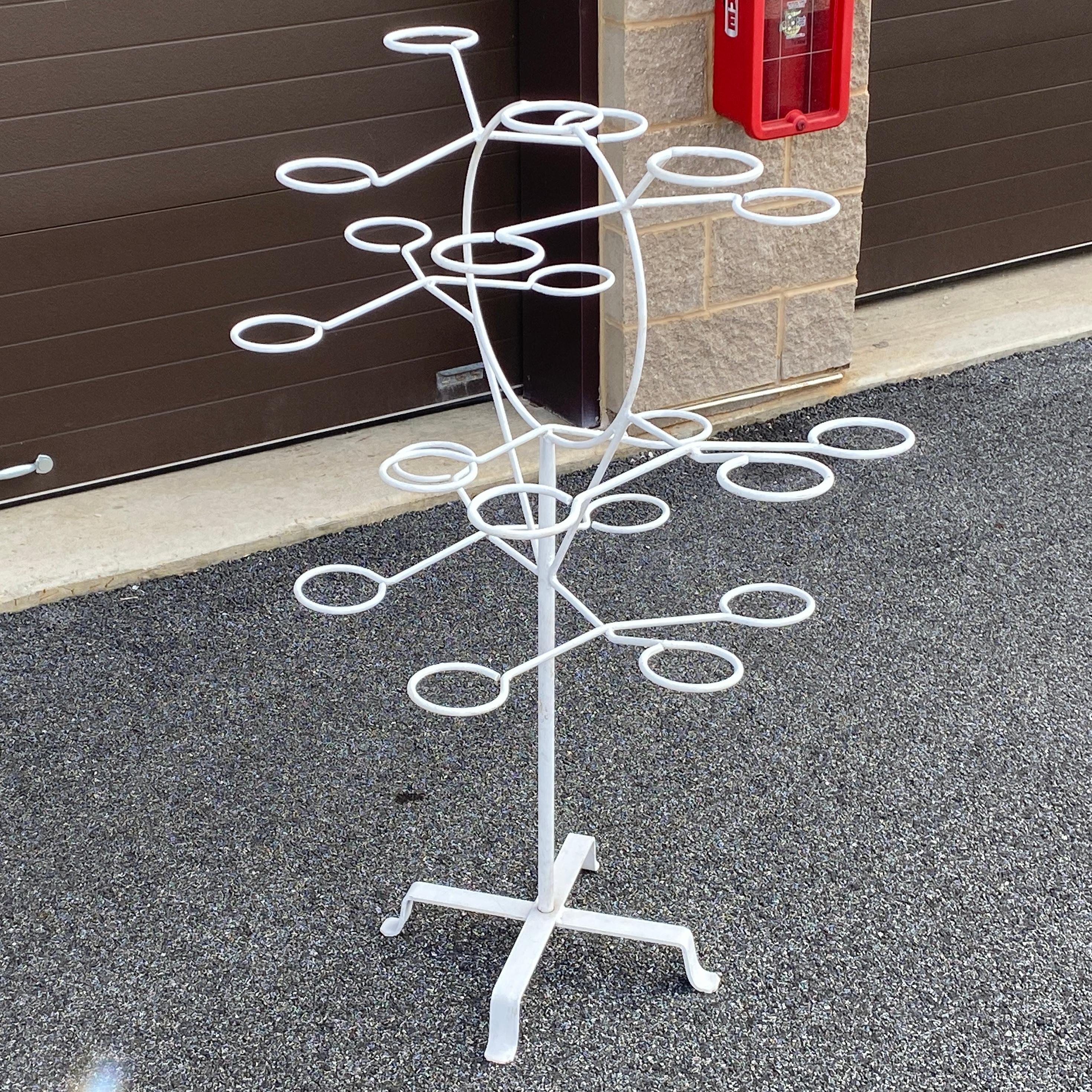 American Mid-Century Rotating Wrought Iron 21 Ring Plant Stand For Sale