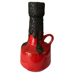 Retro Mid-Century Roth Fat Lava Black and Red Vase