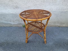 Mid Century Round Bamboo and Rattan Coffee Table, italy 60s