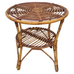Mid Century Round Bamboo and Rattan Coffee Table, italy 60s