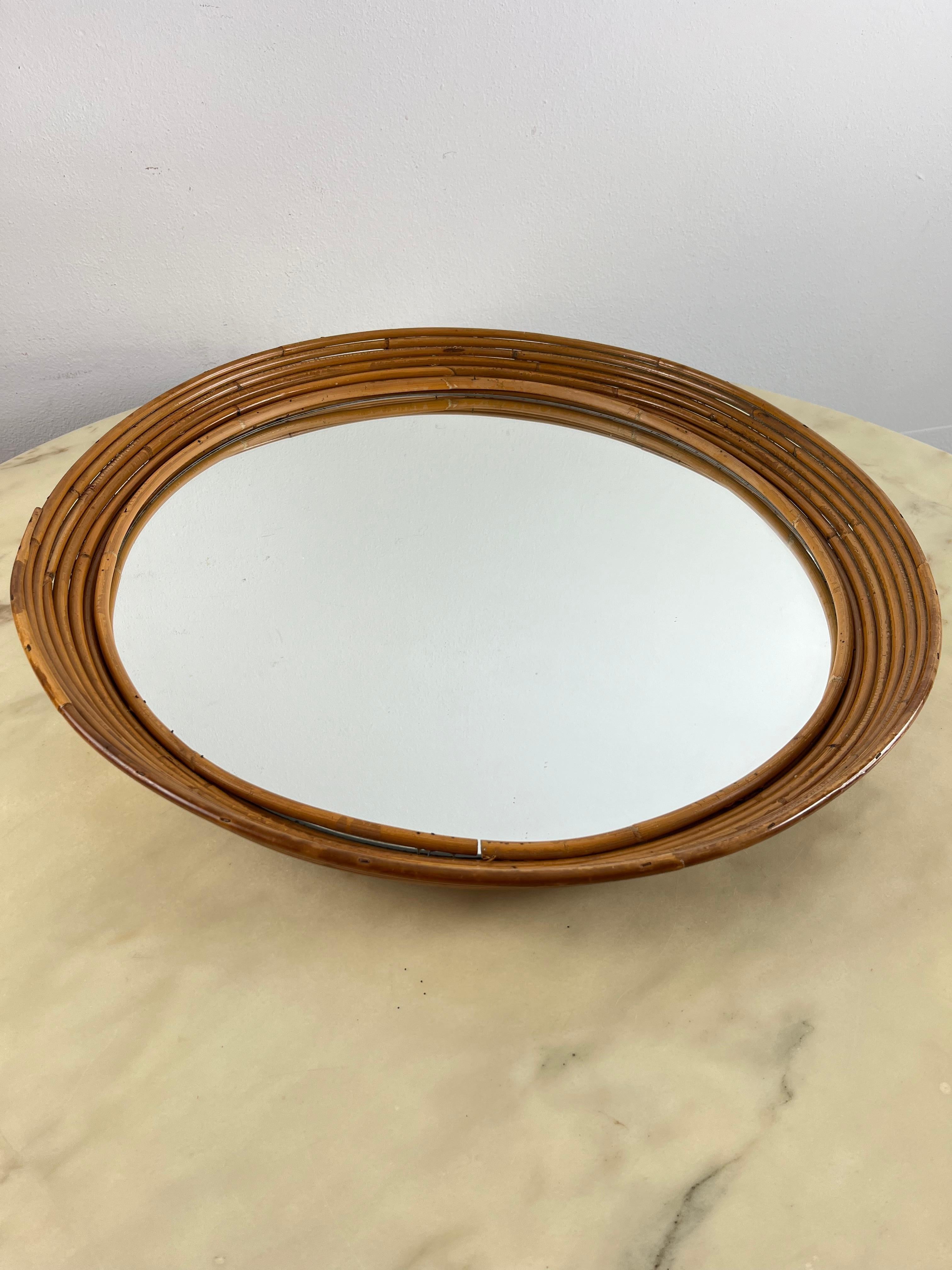 Mid-Century Round Bamboo Mirror Attributed to Vittorio Bonacina 1960s For Sale 3