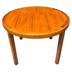 Mid Century Round Banded Walnut Side Table