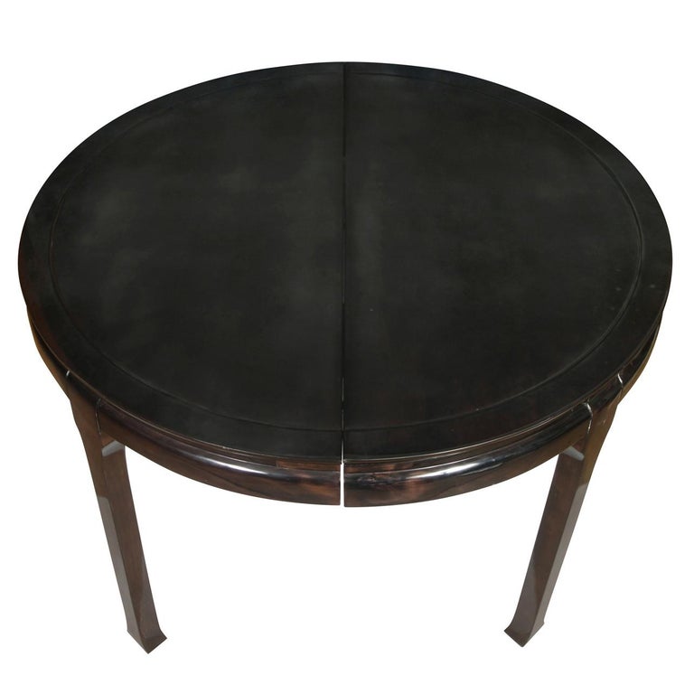 Mid Century Round Black Lacquer Dining Table Asian Style For Sale at