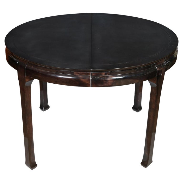 Mid Century Round Black Lacquer Dining Table Asian Style For Sale at 1stDibs