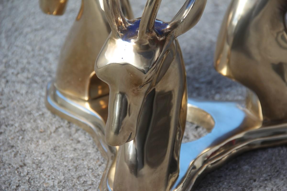 Midcentury Round Blue Cobalt Italian Brass Deer Top Thick Crystal 1960 Chipped For Sale 9