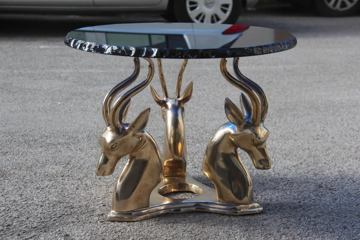 Midcentury Round Blue Cobalt Italian Brass Deer Top Thick Crystal 1960 Chipped For Sale 11