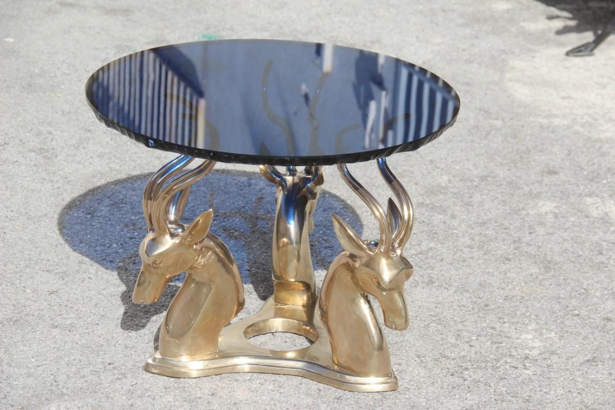 Midcentury Round Blue Cobalt Italian Brass Deer Top Thick Crystal 1960 Chipped In Good Condition For Sale In Palermo, Sicily