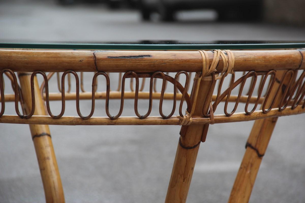 Table de salle à manger ronde du milieu du siècle dernier avec plateau en verre de conception italienne pour jardin Casa del Bamb en vente 6