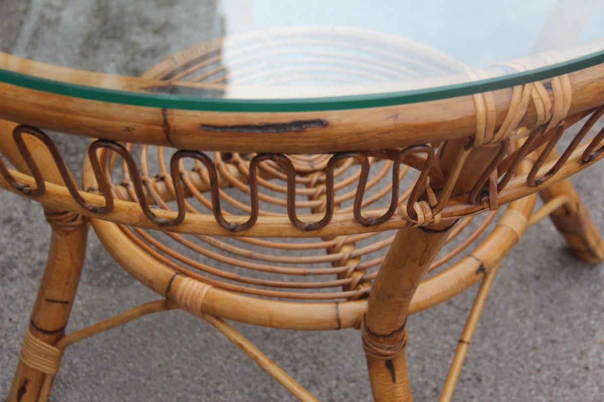 Table de salle à manger ronde du milieu du siècle dernier avec plateau en verre de conception italienne pour jardin Casa del Bamb en vente 7