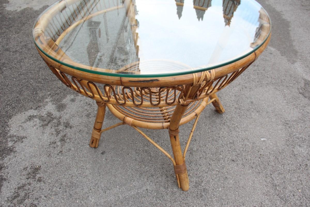 Midcentury Round Dining Table Italian Design Glass Top for Garden Casa del Bambù For Sale 5