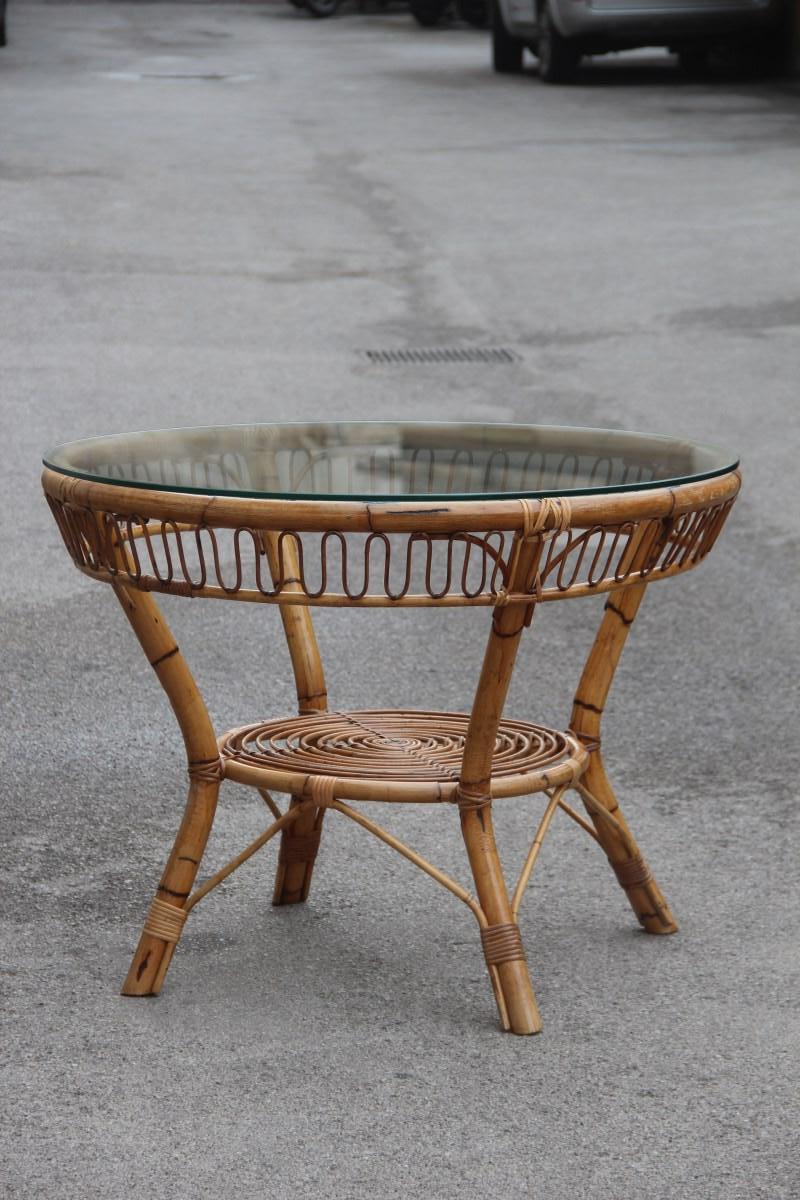 Midcentury Round Dining Table Italian Design Glass Top for Garden Casa del Bambù For Sale 6