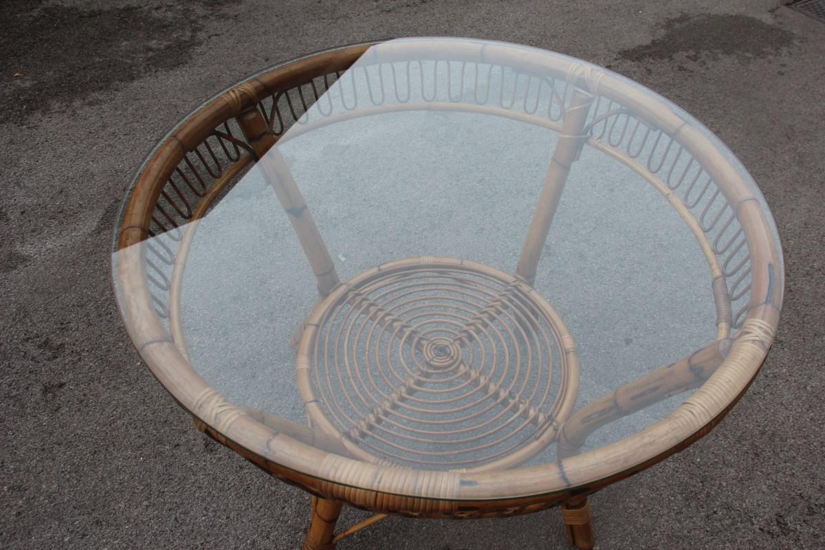round bamboo table with glass top