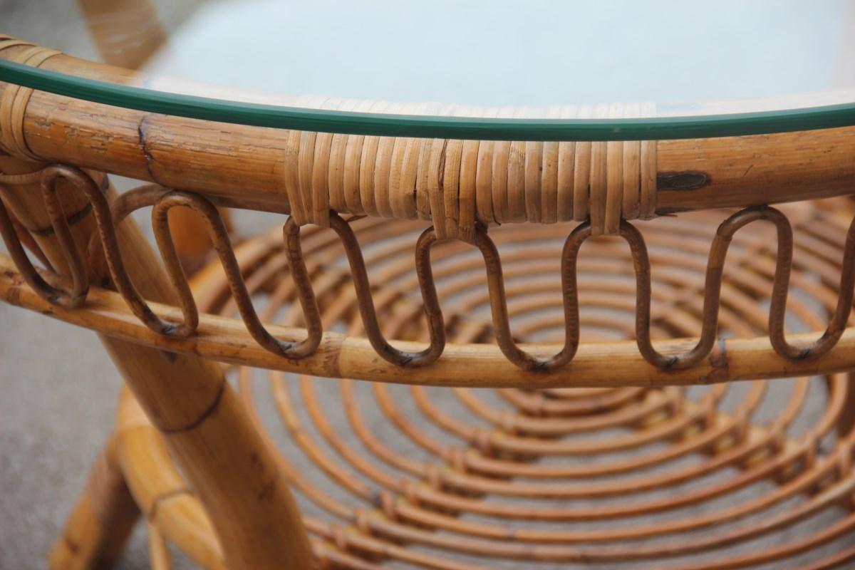 Bambou Table de salle à manger ronde du milieu du siècle dernier avec plateau en verre de conception italienne pour jardin Casa del Bamb en vente