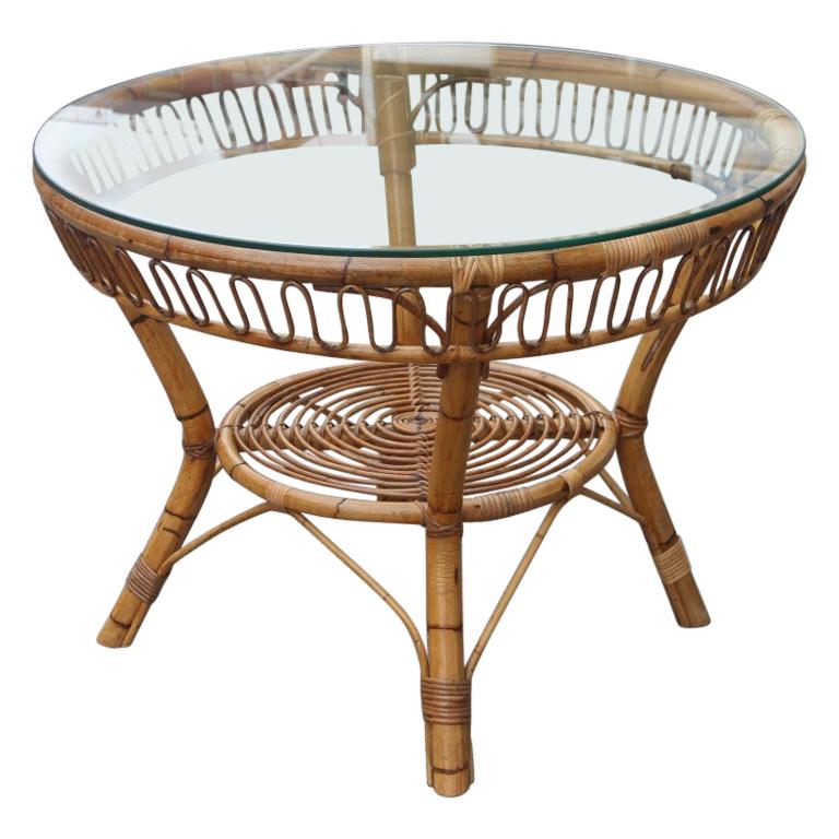 Midcentury Round Dining Table Italian Design Glass Top for Garden Casa del Bambù For Sale