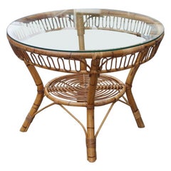 Vintage Midcentury Round Dining Table Italian Design Glass Top for Garden Casa del Bambù
